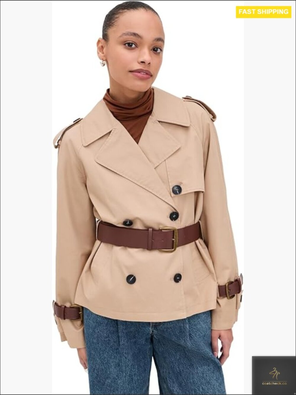 Short Trench Coat with Leather Belt Classic Mid-Weight Twill